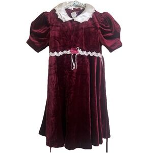 Vintage Emily West Girls Dress Size 6X Maroon‎ Red Velvet Valour Holiday